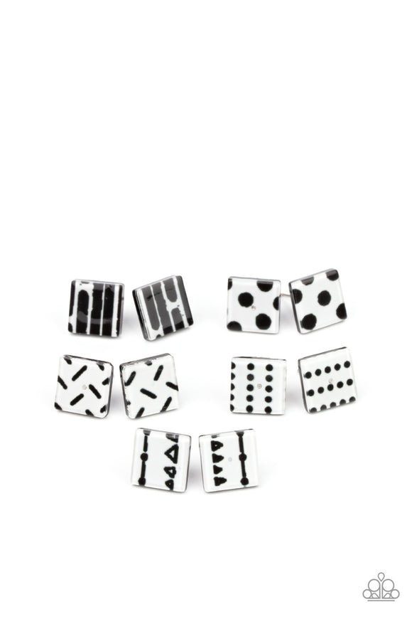 Starlet Shimmer Black And White Abstract Square Earrings